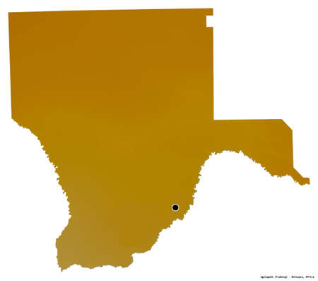 Shape of Kgalagadi, district of Botswana, with its capital isolated on white background. Topographic relief map. 3D renderingの写真素材