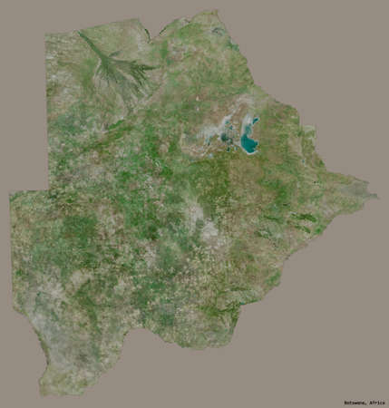 Shape of Botswana with its capital isolated on a solid color background. Satellite imagery. 3D renderingの写真素材