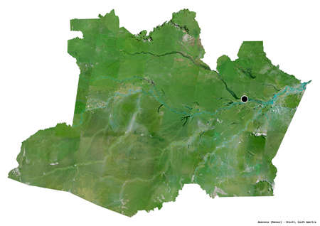 Shape of Amazonas, state of Brazil, with its capital isolated on white background. Satellite imagery. 3D renderingの写真素材