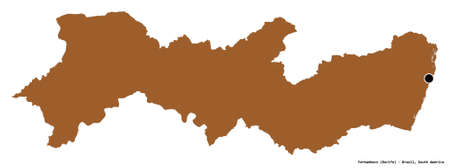 Shape of Pernambuco, state of Brazil, with its capital isolated on white background. Composition of patterned textures. 3D renderingの写真素材