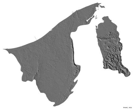 Shape of Brunei with its capital isolated on white background. Bilevel elevation map. 3D renderingの写真素材