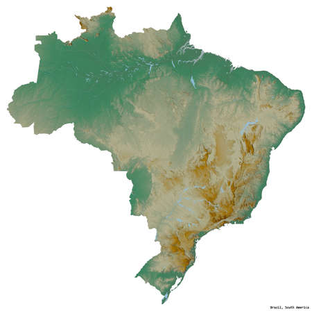Shape of Brazil with its capital isolated on white background. Topographic relief map. 3D renderingの写真素材