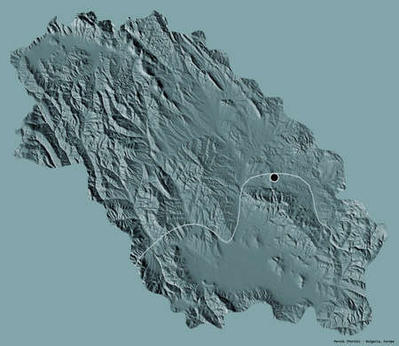 Shape of Pernik, province of Bulgaria, with its capital isolated on a solid color background....