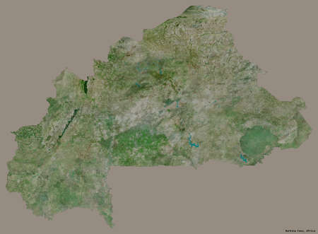 Shape of Burkina Faso with its capital isolated on a solid color background. Satellite imagery. 3D renderingの写真素材