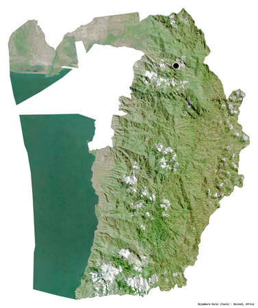 Shape of Bujumbura Rural, province of Burundi, with its capital isolated on white background. Satellite imagery. 3D renderingの写真素材