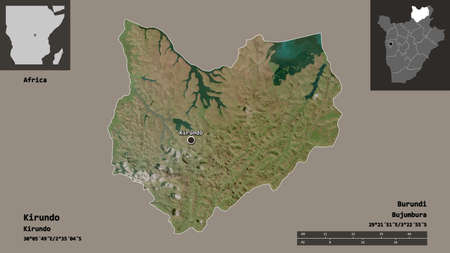 Shape of Kirundo, province of Burundi, and its capital. Distance scale, previews and labels....