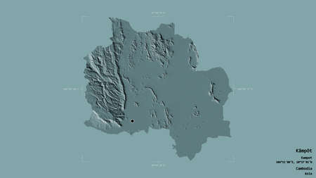 Area of KÃ¢mpÃ´t, province of Cambodia, isolated on a solid background in a georeferenced...