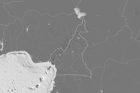 Extended area of Cameroon with country outline, international and regional borders. Bilevel...