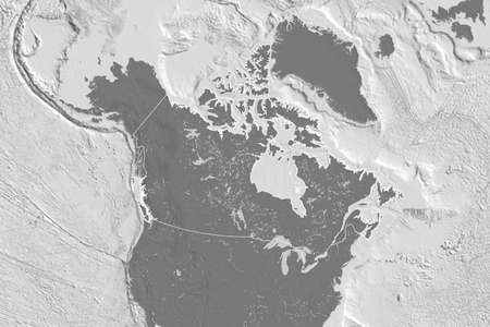 Extended area of outlined Canada. Bilevel elevation map. 3D rendering