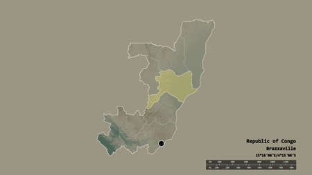 Desaturated shape of Republic of Congo with its capital, main regional division and the separated...