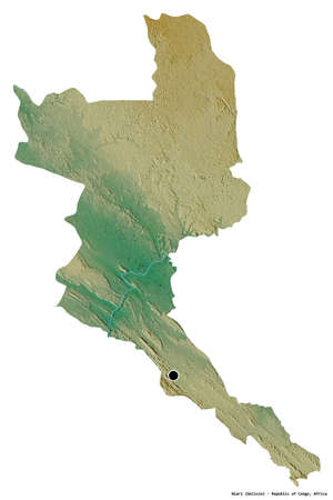 Shape of Niari, region of Republic of Congo, with its capital isolated on white background....