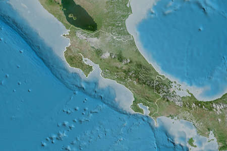 Extended area of outlined Costa Rica. Satellite imagery. 3D rendering