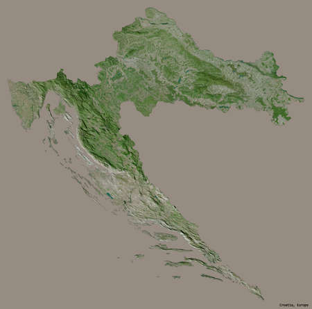 Shape of Croatia with its capital isolated on a solid color background. Satellite imagery. 3D renderingの写真素材