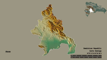 Shape of Azua, province of Dominican Republic, with its capital isolated on solid background....