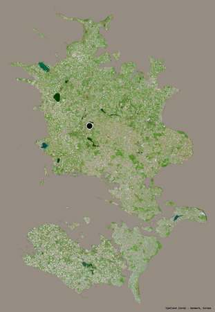 Shape of SjÃ¦lland, region of Denmark, with its capital isolated on a solid color background. Satellite imagery. 3D renderingの写真素材