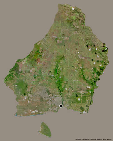 Shape of La Romana, province of Dominican Republic, with its capital isolated on a solid color...