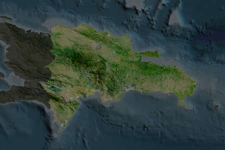 Shape of Dominican Republic separated by the desaturation of neighboring areas. Satellite imagery....