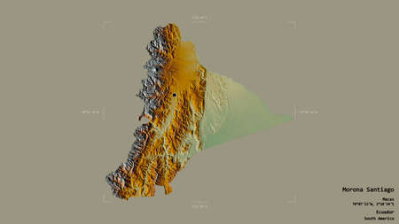Area of Morona Santiago, province of Ecuador, isolated on a solid background in a georeferenced...