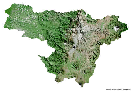 Shape of Pichincha, province of Ecuador, with its capital isolated on white background. Satellite imagery. 3D renderingの写真素材
