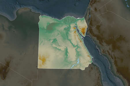 Shape of Egypt separated by the desaturation of neighboring areas. Borders. Topographic relief map....