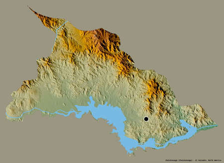 Shape of Chalatenango, department of El Salvador, with its capital isolated on a solid color...