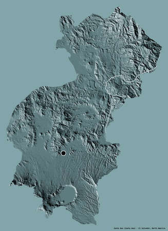 Shape of Santa Ana, department of El Salvador, with its capital isolated on a solid color background. Colored elevation map. 3D renderingの写真素材