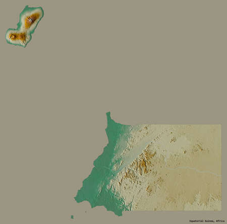 Shape of Equatorial Guinea with its capital isolated on a solid color background. Topographic relief map. 3D renderingの写真素材
