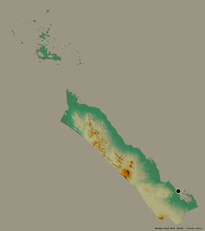 Shape of Debubawi Keyih Bahri, region of Eritrea, with its capital isolated on a solid color background. Topographic relief map. 3D renderingの写真素材