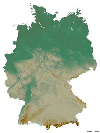 Shape of Germany with its capital isolated on white background. Topographic relief map. 3D renderingの写真素材