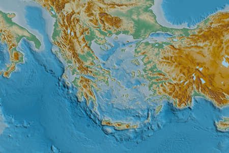 Extended area of Greece. Topographic relief map. 3D rendering