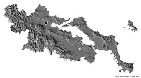 Shape of Central Greece, decentralized administration of Greece, with its capital isolated on white background. Bilevel elevation map. 3D renderingの写真素材