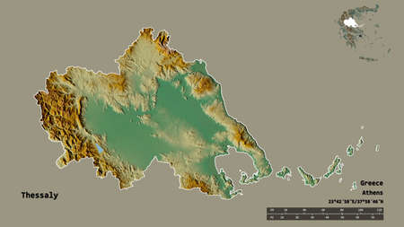 Shape of Thessaly, decentralized administration of Greece, with its capital isolated on solid...