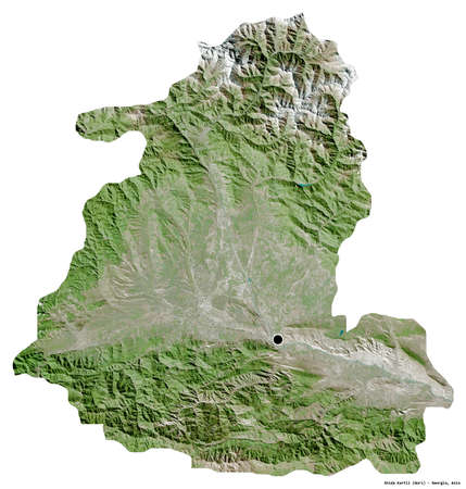 Shape of Shida Kartli, region of Georgia, with its capital isolated on white background. Satellite imagery. 3D renderingの写真素材