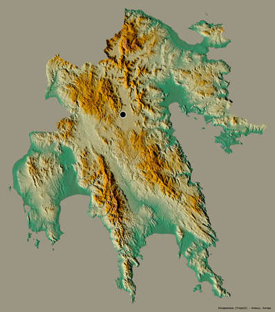 Shape of Peloponnese, decentralized administration of Greece, with its capital isolated on a solid...