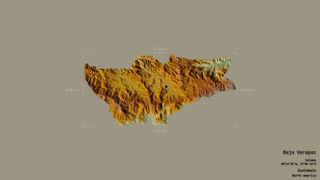 Area of Baja Verapaz, department of Guatemala, isolated on a solid background in a georeferenced...