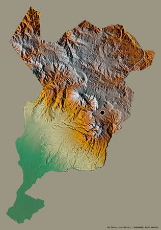 Shape of San Marcos, department of Guatemala, with its capital isolated on a solid color background. Topographic relief map. 3D renderingの写真素材