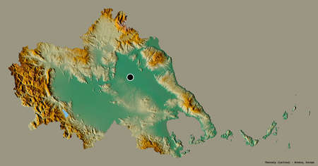 Shape of Thessaly, decentralized administration of Greece, with its capital isolated on a solid...