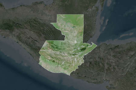 Shape of Guatemala separated by the desaturation of neighboring areas. Borders. Satellite imagery....