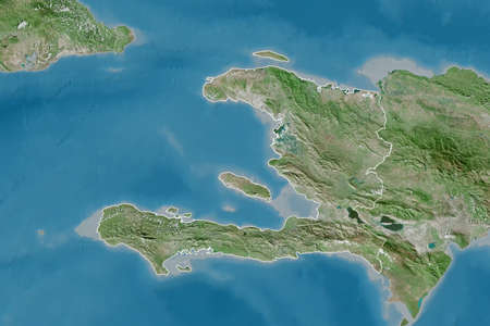 Extended area of Haiti with country outline, international and regional borders. Satellite imagery....