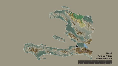 Desaturated shape of Haiti with its capital, main regional division and the separated Nord area....