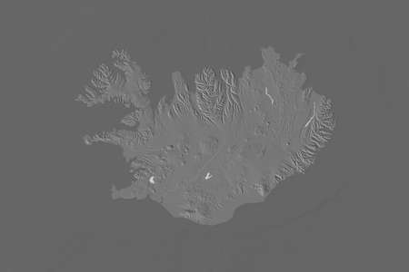 Shape of Iceland separated by the desaturation of neighboring areas. Bilevel elevation map. 3D renderingの写真素材