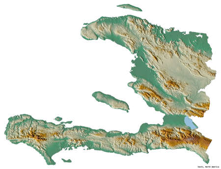 Shape of Haiti with its capital isolated on white background. Topographic relief map. 3D renderingの写真素材