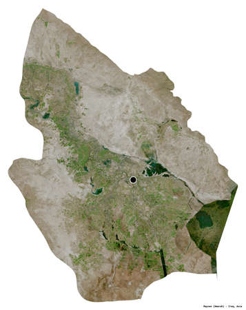 Shape of Maysan, province of Iraq, with its capital isolated on white background. Satellite imagery. 3D renderingの写真素材