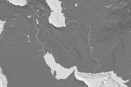 Extended area of Iran with country outline, international and regional borders. Bilevel elevation map. 3D renderingの写真素材