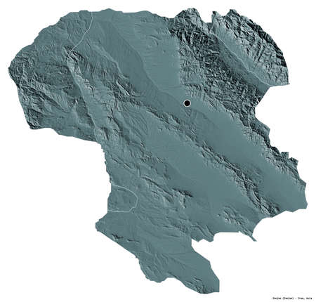 Shape of Zanjan, province of Iran, with its capital isolated on white background. Colored elevation map. 3D renderingの写真素材
