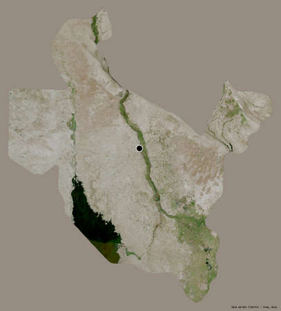 Shape of Sala ad-Din, province of Iraq, with its capital isolated on a solid color background. Satellite imagery. 3D renderingの写真素材