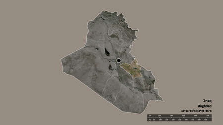 Desaturated shape of Iraq with its capital, main regional division and the separated Wasit area....