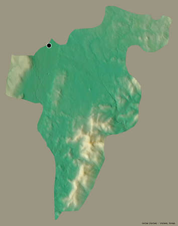 Shape of Carlow, county of Ireland, with its capital isolated on a solid color background. Topographic relief map. 3D renderingの写真素材