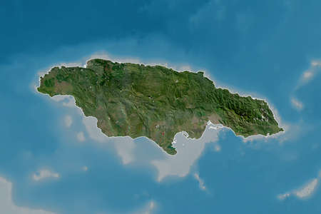 Extended area of outlined Jamaica. Satellite imagery. 3D rendering