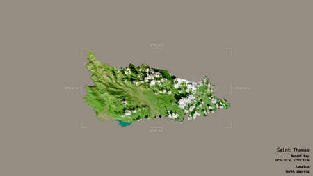 Area of Saint Thomas, parish of Jamaica, isolated on a solid background in a georeferenced bounding...
